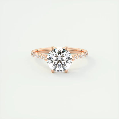 2.30 Ct The Six Point Cathedral Pavé Round Solitaire Ring