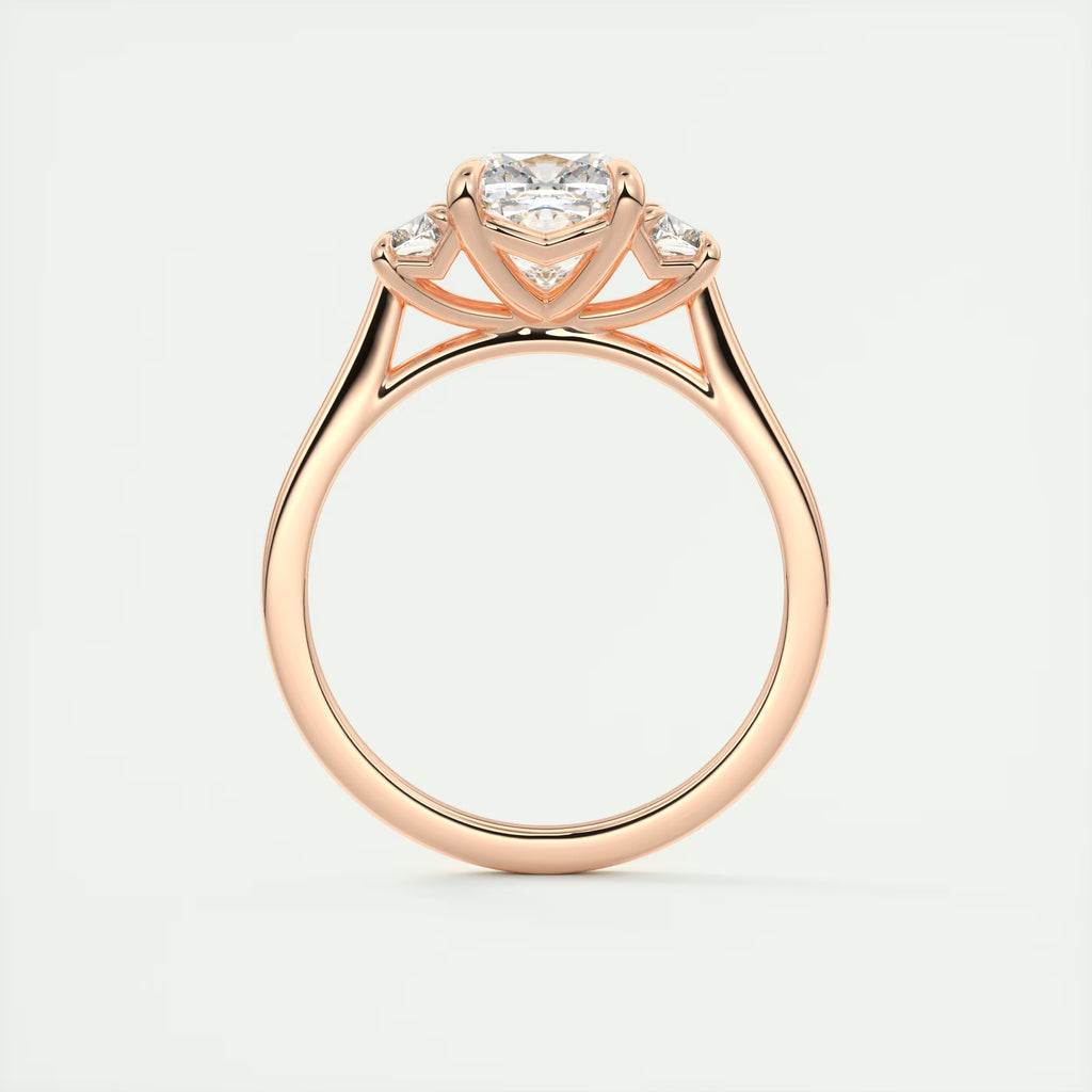 3.00 Ct Center Stone Cushion & Side Stone Trapezoid Three Stone Engagement Rings