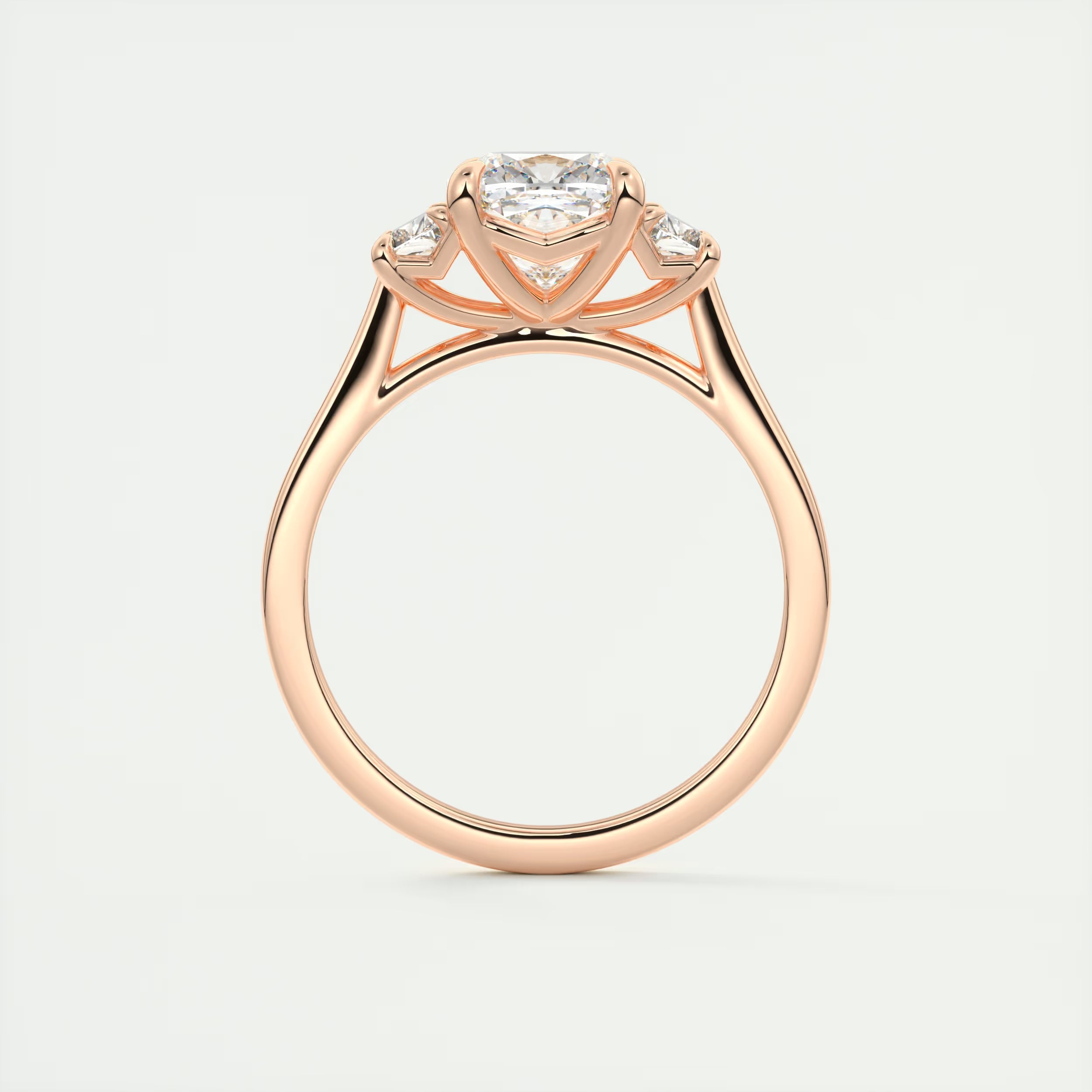 3.00 Ct Center Stone Cushion & Side Stone Trapezoid Three Stone Engagement Rings