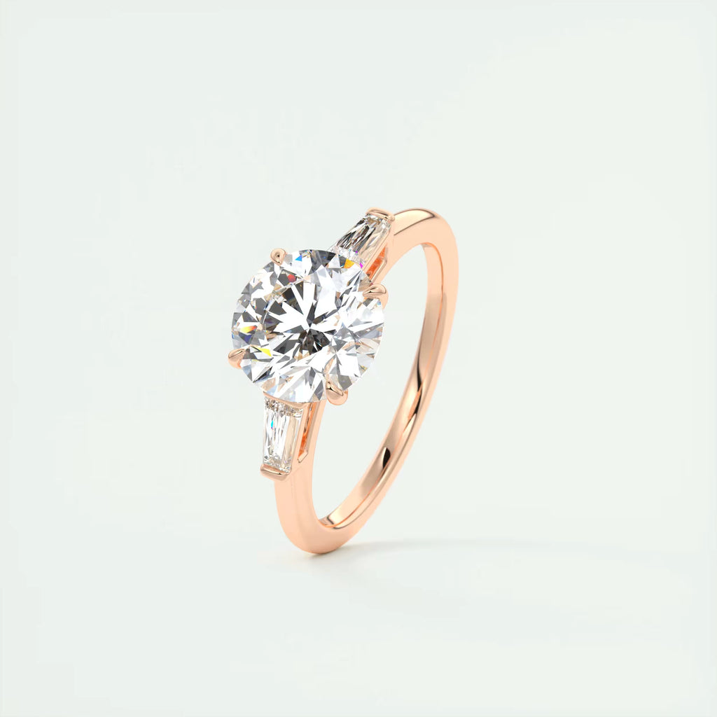 2.50Ct  Round Tapered Baguettes Diamond Solitaire Ring Engagement Ring