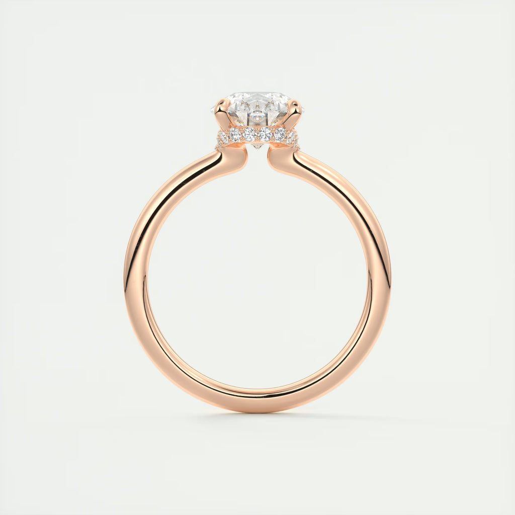 2.10 Ct Plunge Hidden Halo Center Stone Pear & Side Stone Round- Low Profile with Diamond Details Engagement Rings