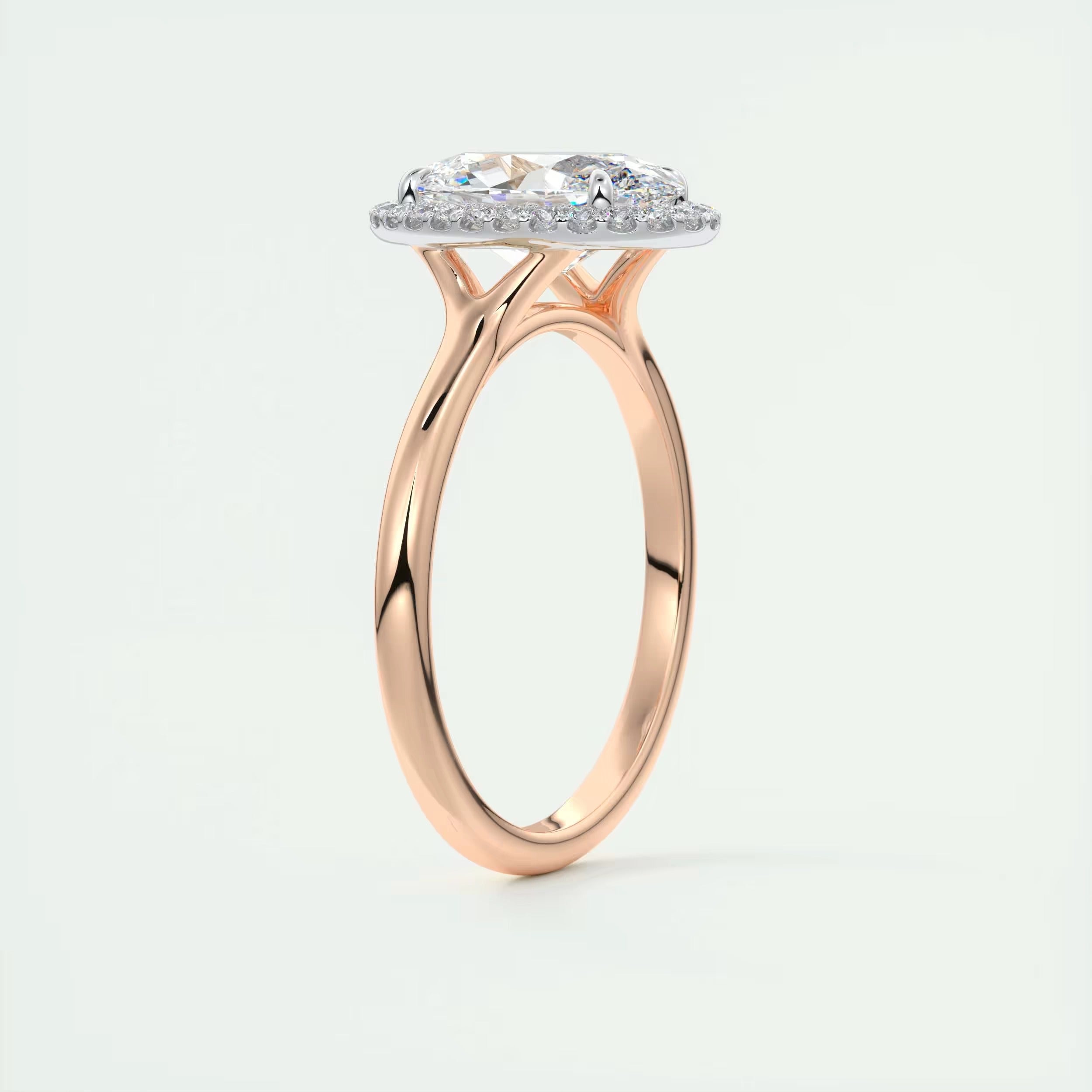 2.10 Ct The Breezy Halo Oval Center with French Set Halo Ring