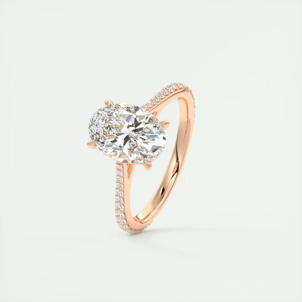 2.30 Ct The Cathedral Pavé Oval Solitaire Cathedral Pavé Setting Ring