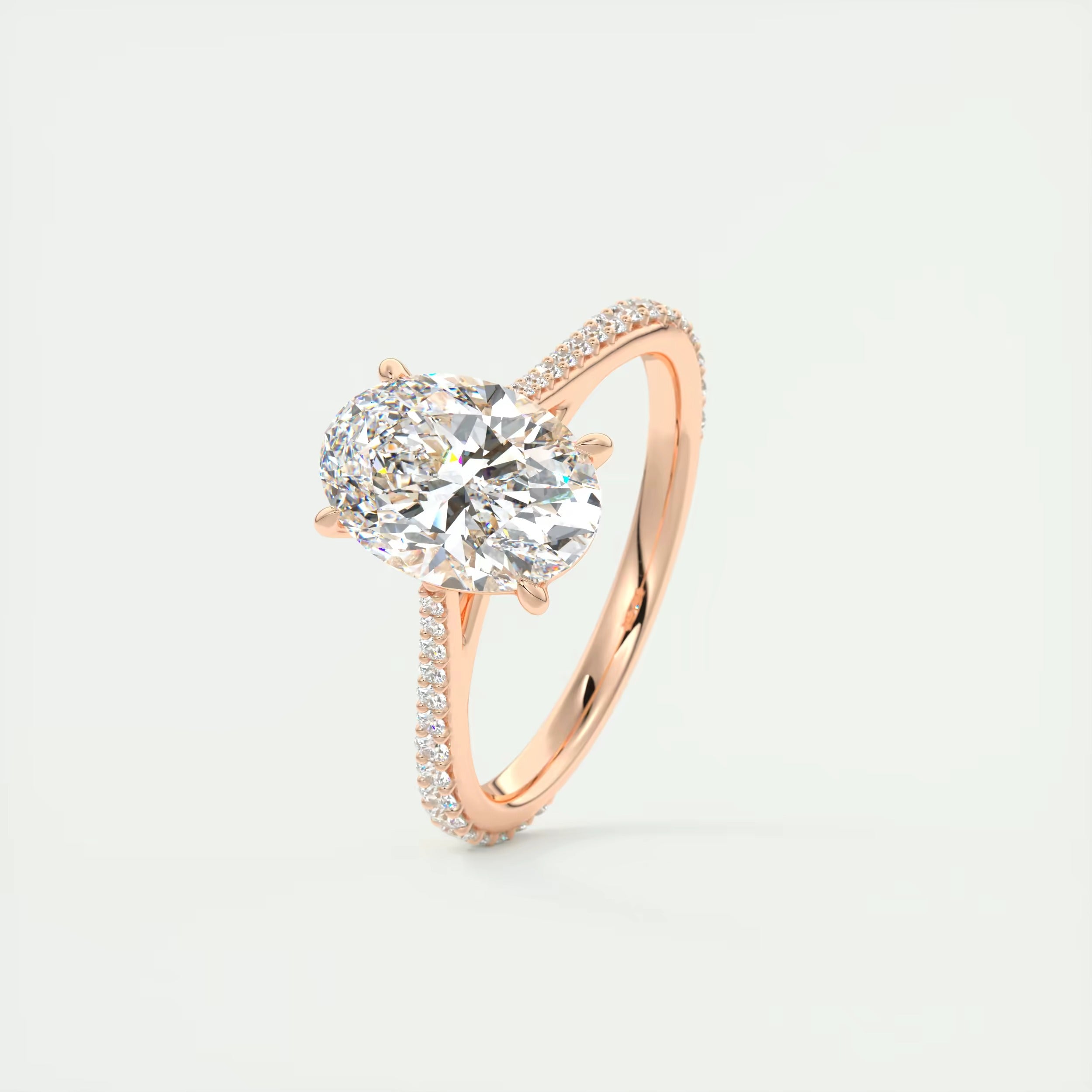 2.30 Ct The Cathedral Pavé Oval Solitaire Cathedral Pavé Setting Ring