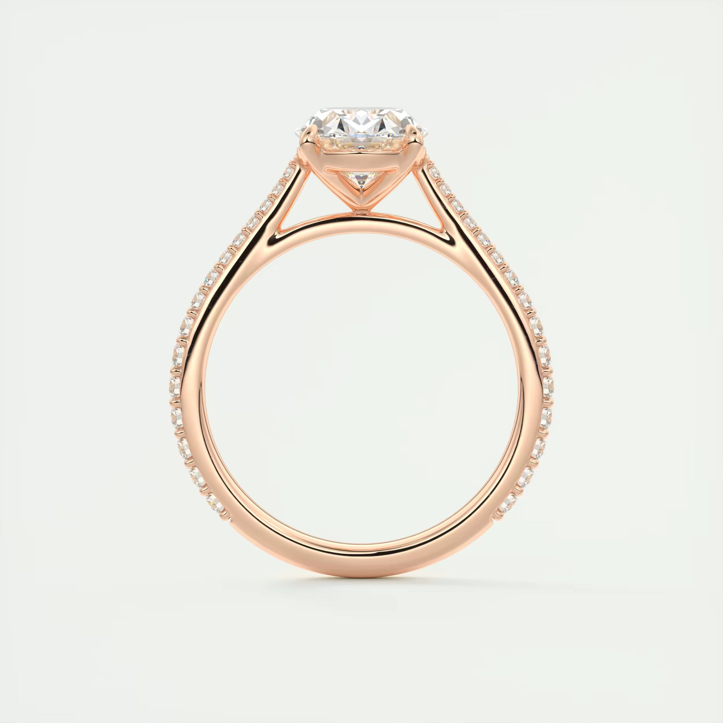 2.30 Ct The Cathedral Pavé Oval Solitaire Cathedral Pavé Setting Ring