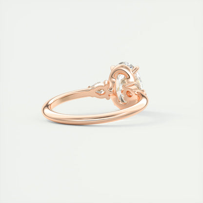 2.25 Ct Plunge Oval & Pears Three Stone Engagement Rings
