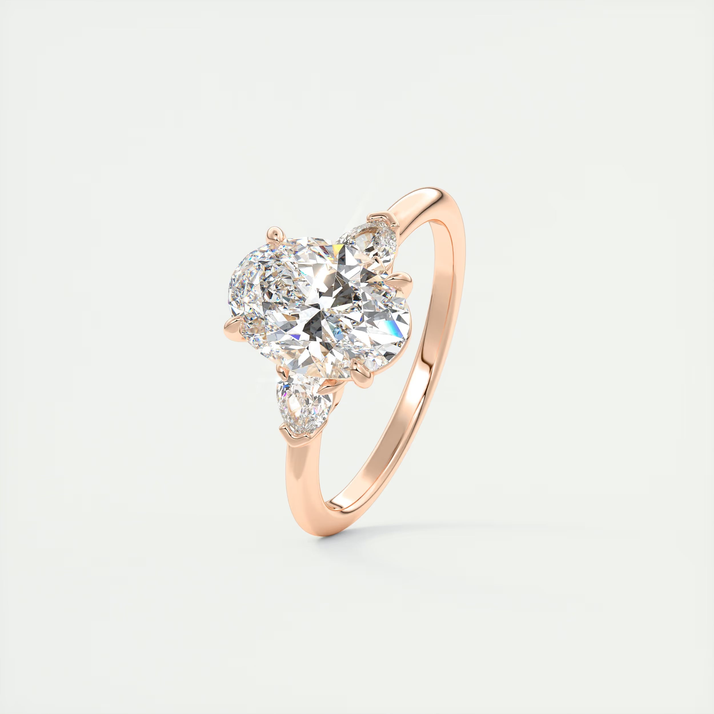 2.25 Ct Plunge Center Stone Oval & Side Stone Pear Engagement Rings