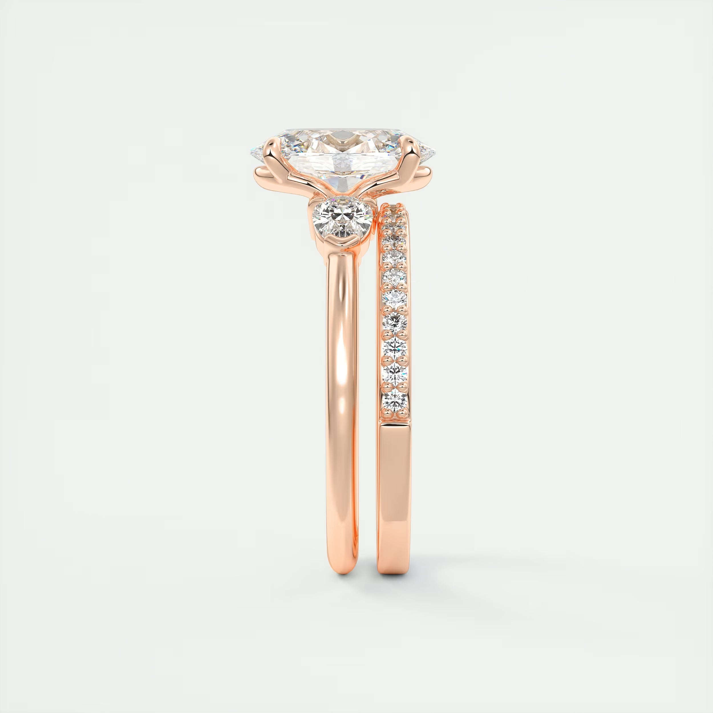 2.25 Ct Plunge Center Stone Oval & Side Stone Pear Engagement Rings