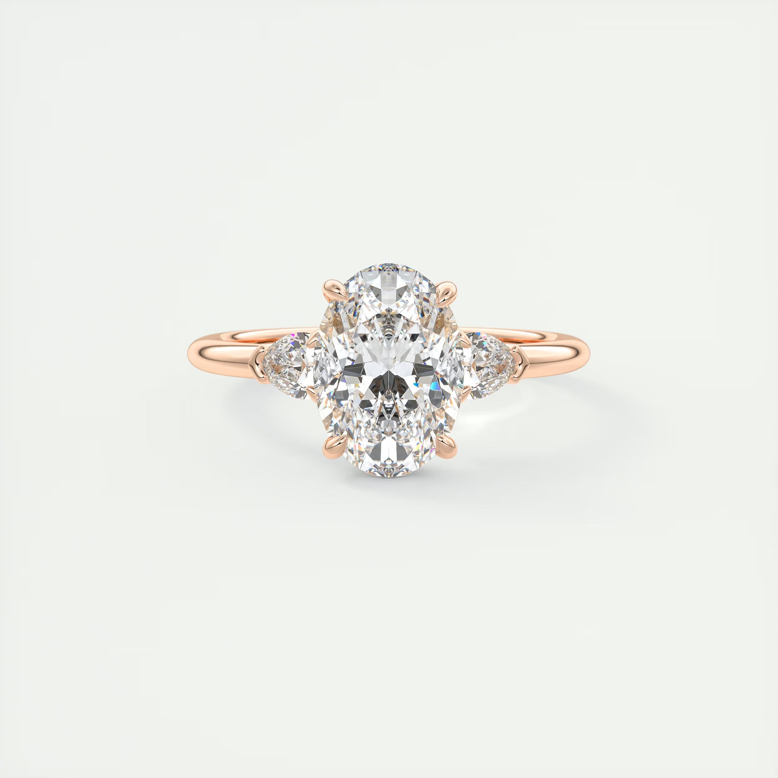 2.25 Ct Plunge Center Stone Oval & Side Stone Pear Engagement Rings