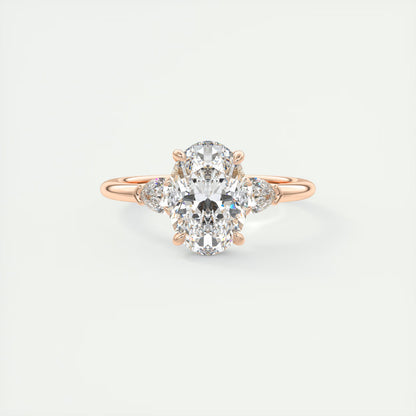 2.25 Ct Plunge Oval & Pears Three Stone Engagement Rings