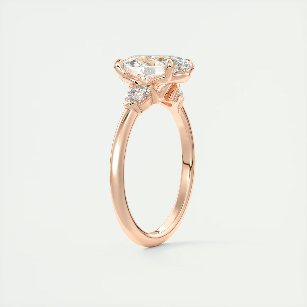 2.25 Ct Plunge Center Stone Oval & Side Stone Pear Engagement Rings