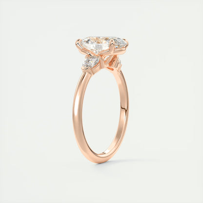 2.25 Ct Plunge Oval & Pears Three Stone Engagement Rings