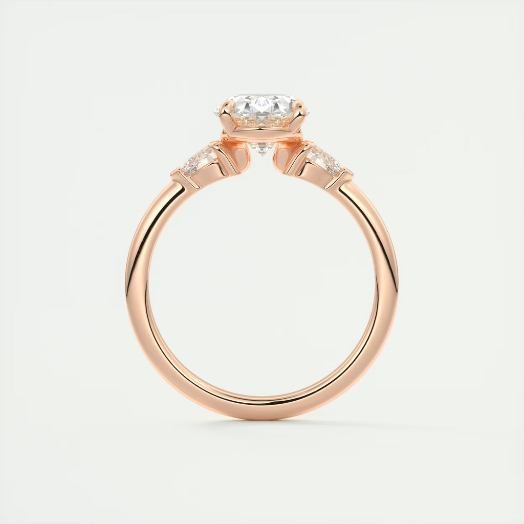 2.25 Ct Plunge Center Stone Oval & Side Stone Pear Engagement Rings