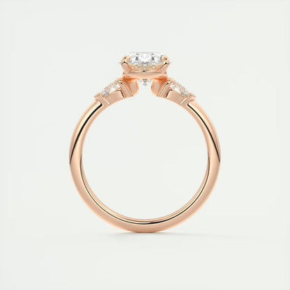 2.25 Ct Plunge Oval & Pears Three Stone Engagement Rings