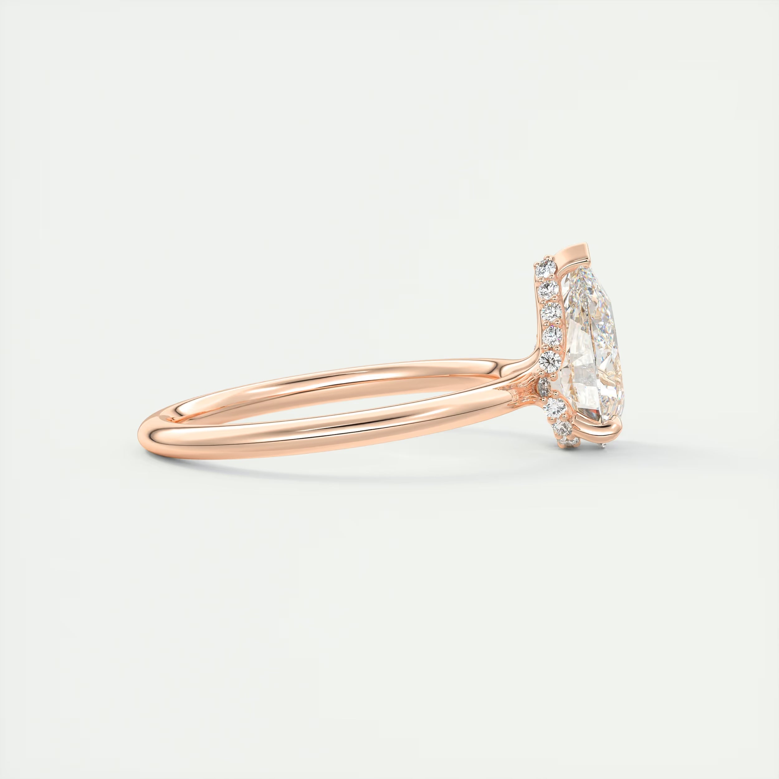 2.10 Ct Plunge Hidden Halo Center Stone Pear & Side Stone Round- Low Profile with Diamond Details Engagement Rings