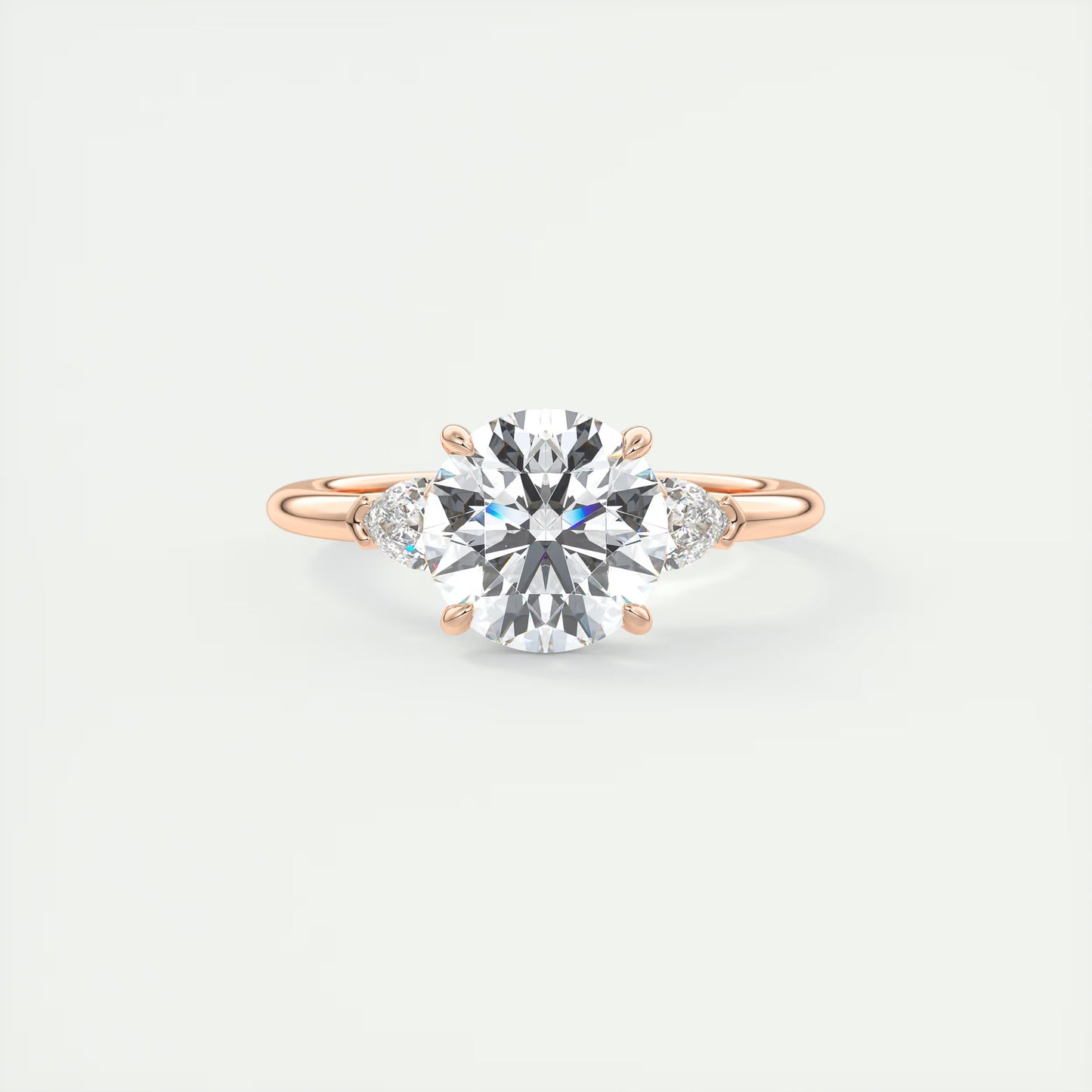 2.25 Ct Plunge Round & Pears Three Stone Engagement Rings