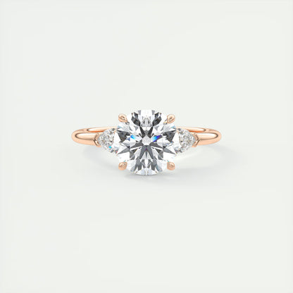 2.25 Ct Plunge Round & Pears Three Stone Engagement Rings