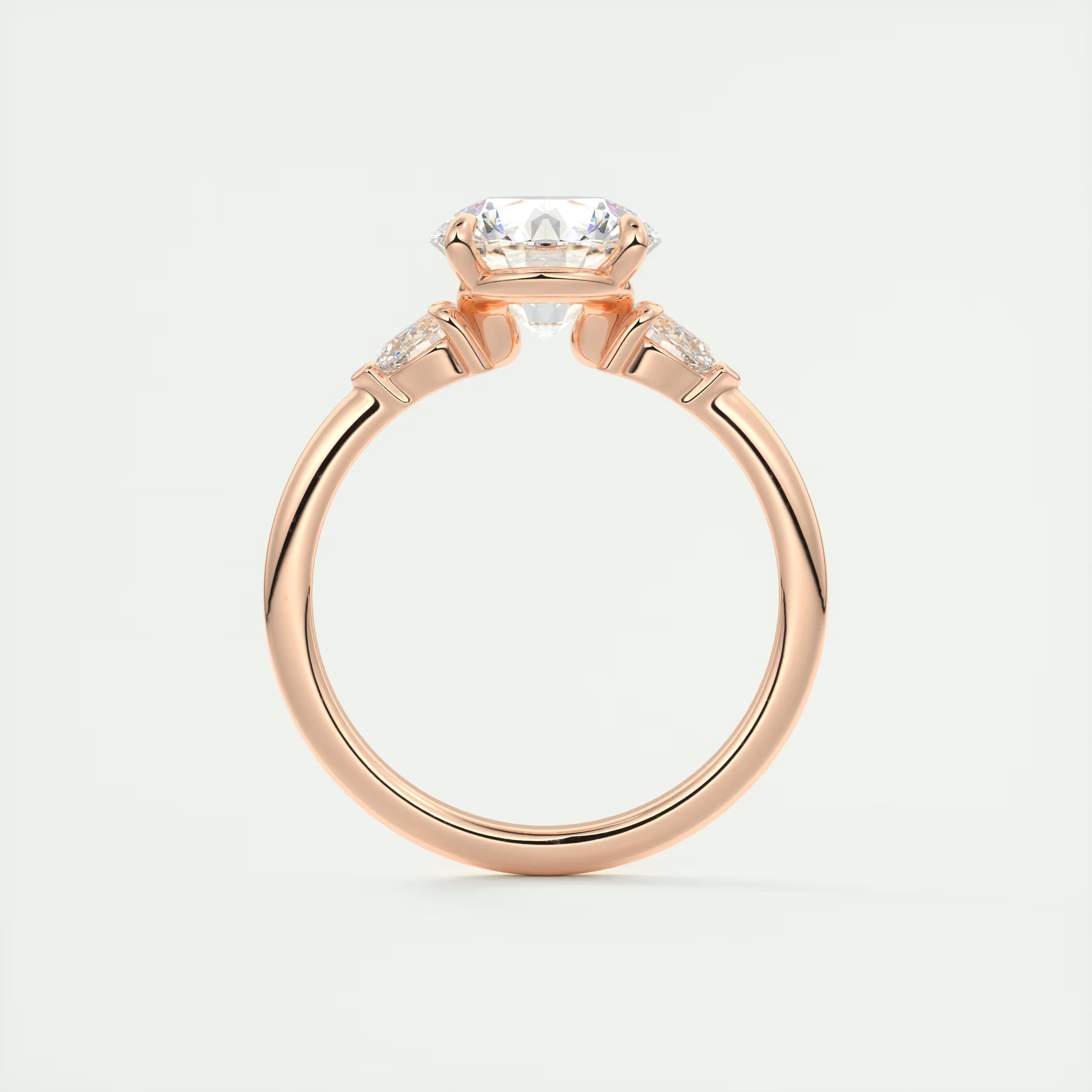 2.25 Ct Plunge Round & Pear Three Stone Engagement Rings