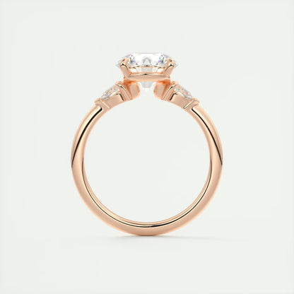 2.25 Ct Plunge Round & Pears Three Stone Engagement Rings