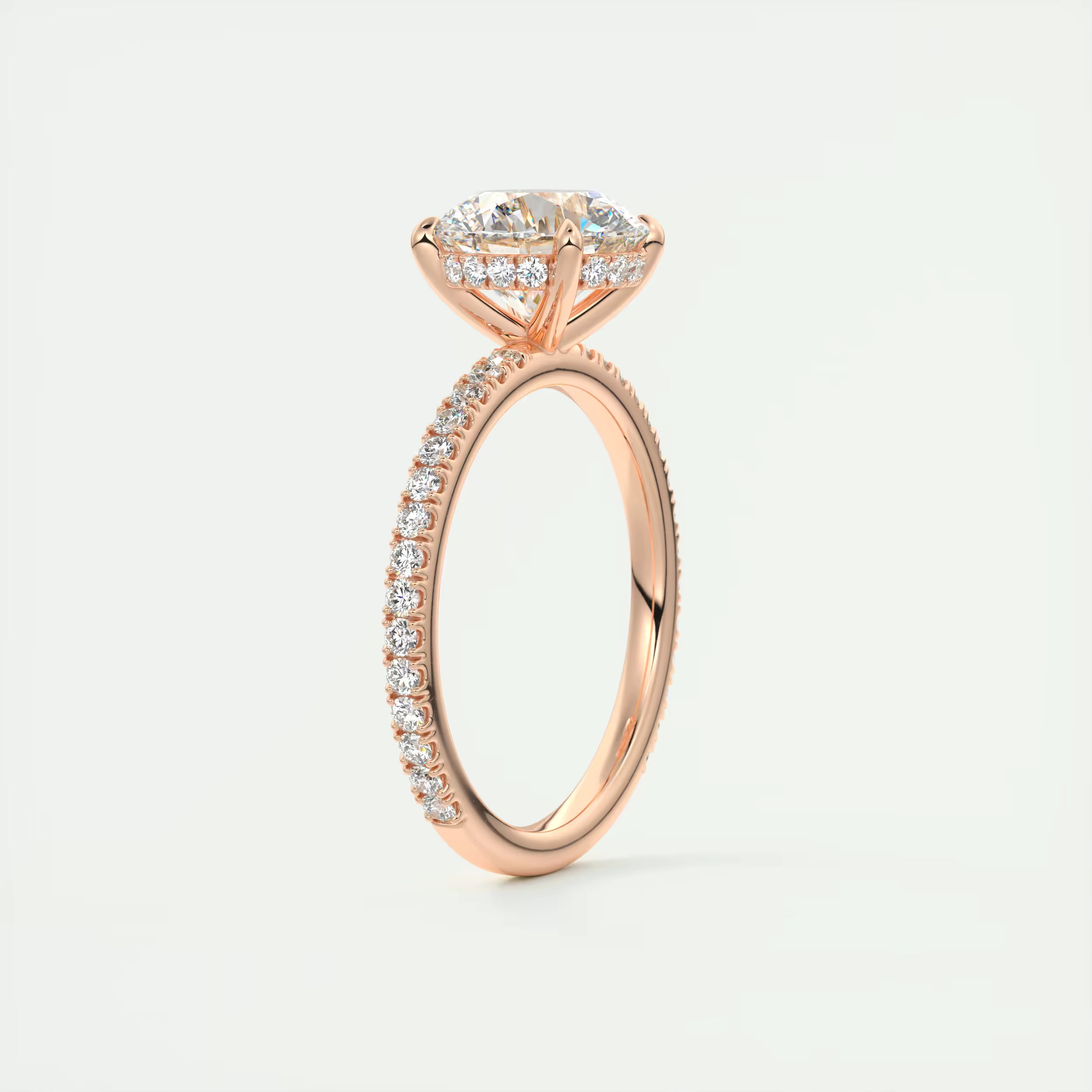 2.50 Ct Round Solitaire Ring with 3/4 French Set Pave & Hidden Halo Engagement Rings