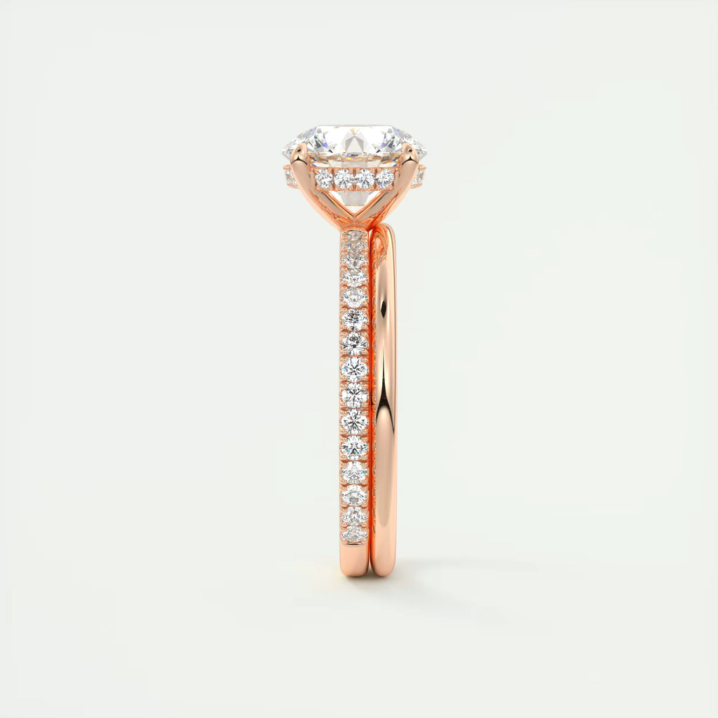 2.50 Ct Round Solitaire Ring with 3/4 French Set Pave & Hidden Halo Engagement Rings