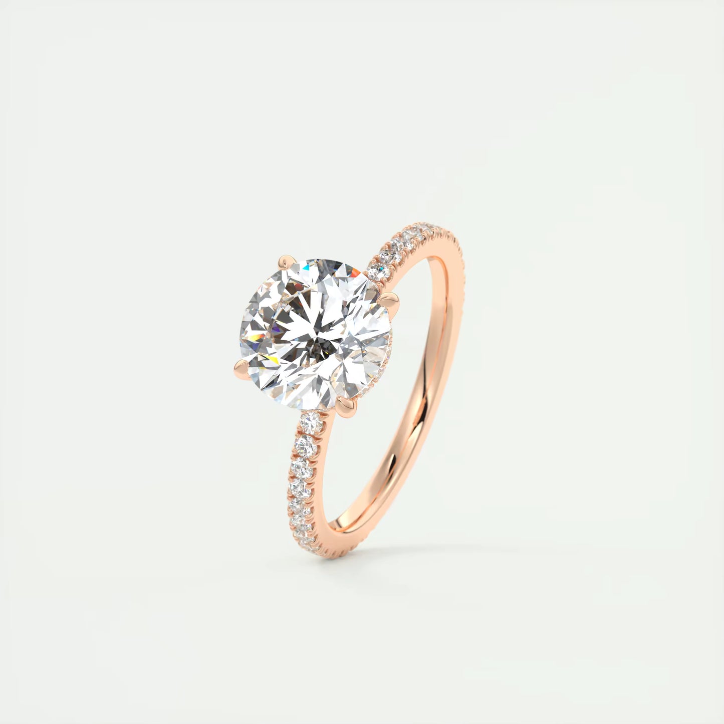 4-5 GM Round Solitaire Ring with 3/4 French Set Pave & Hidden Halo Engagement Rings