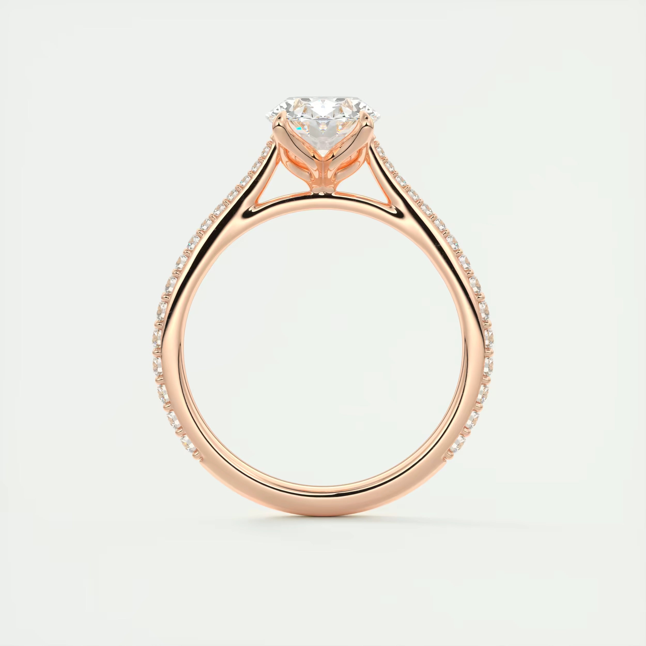 1.85 Ct Cathedral Royale Pavé Center Stone Oval Floral Solitaire Ring