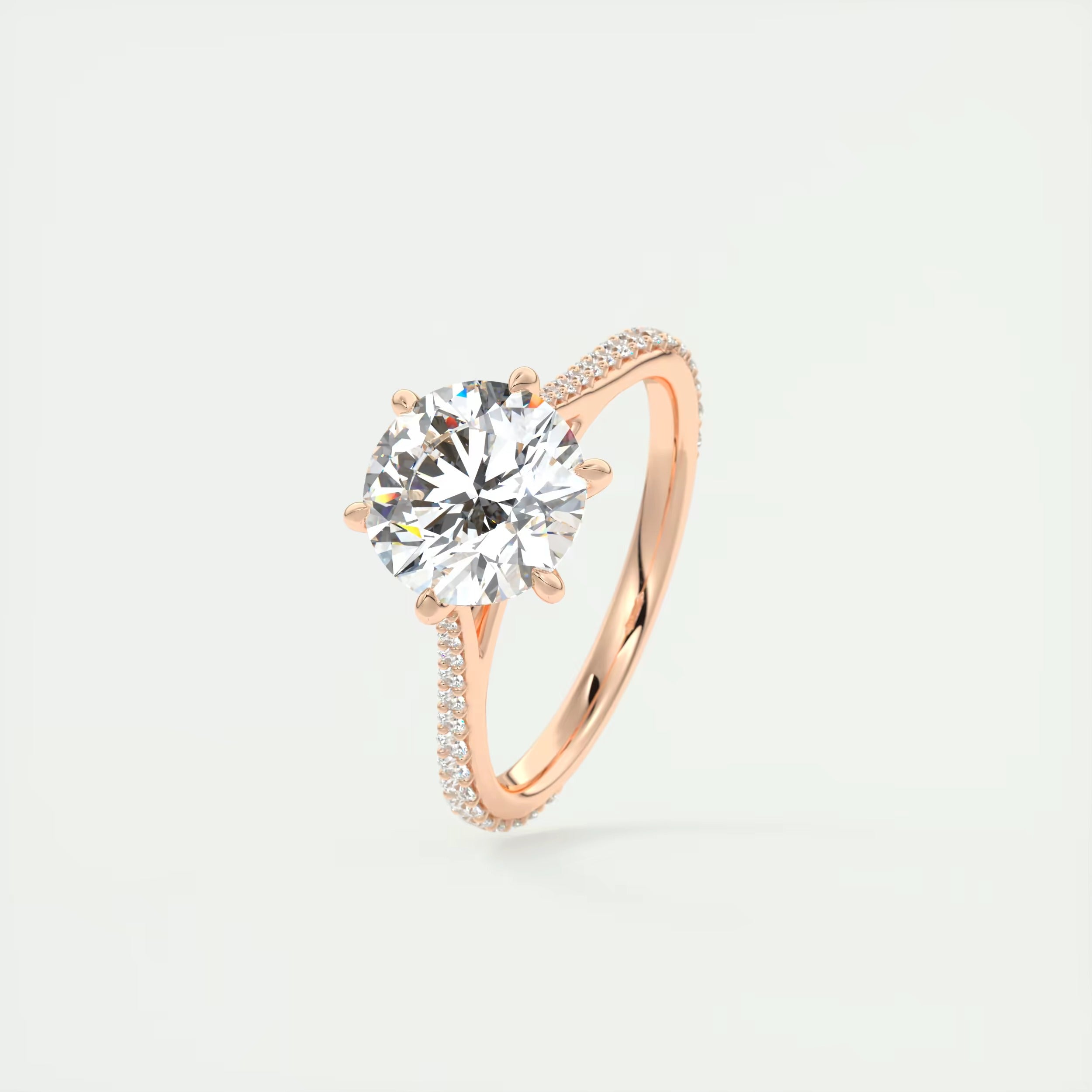 2.30 Ct The Six Point Cathedral Pavé Round Solitaire Rings