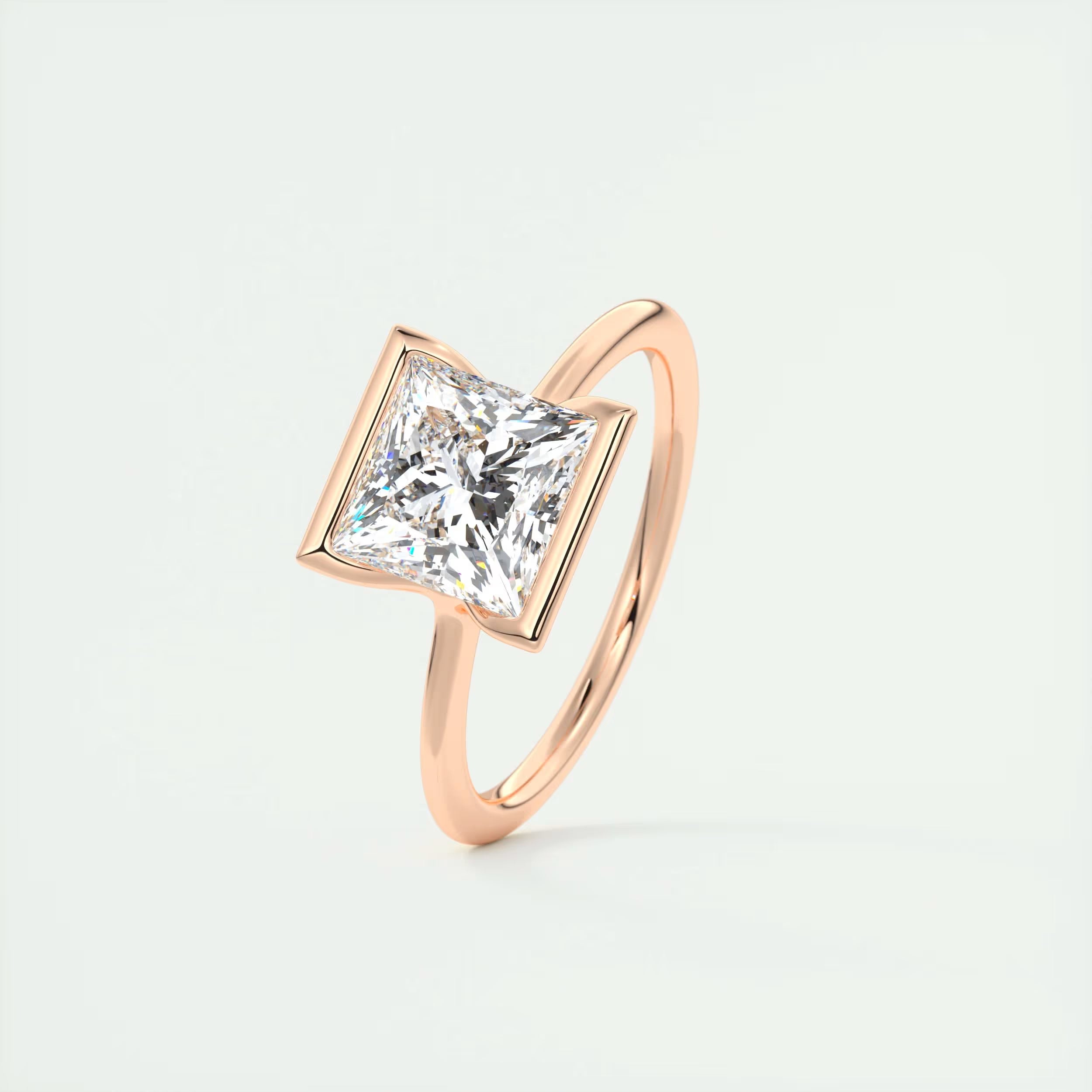 2.00 Ct The Center Stone Princess - Flush Stacking Half Bezel Solitaire Engagement Rings