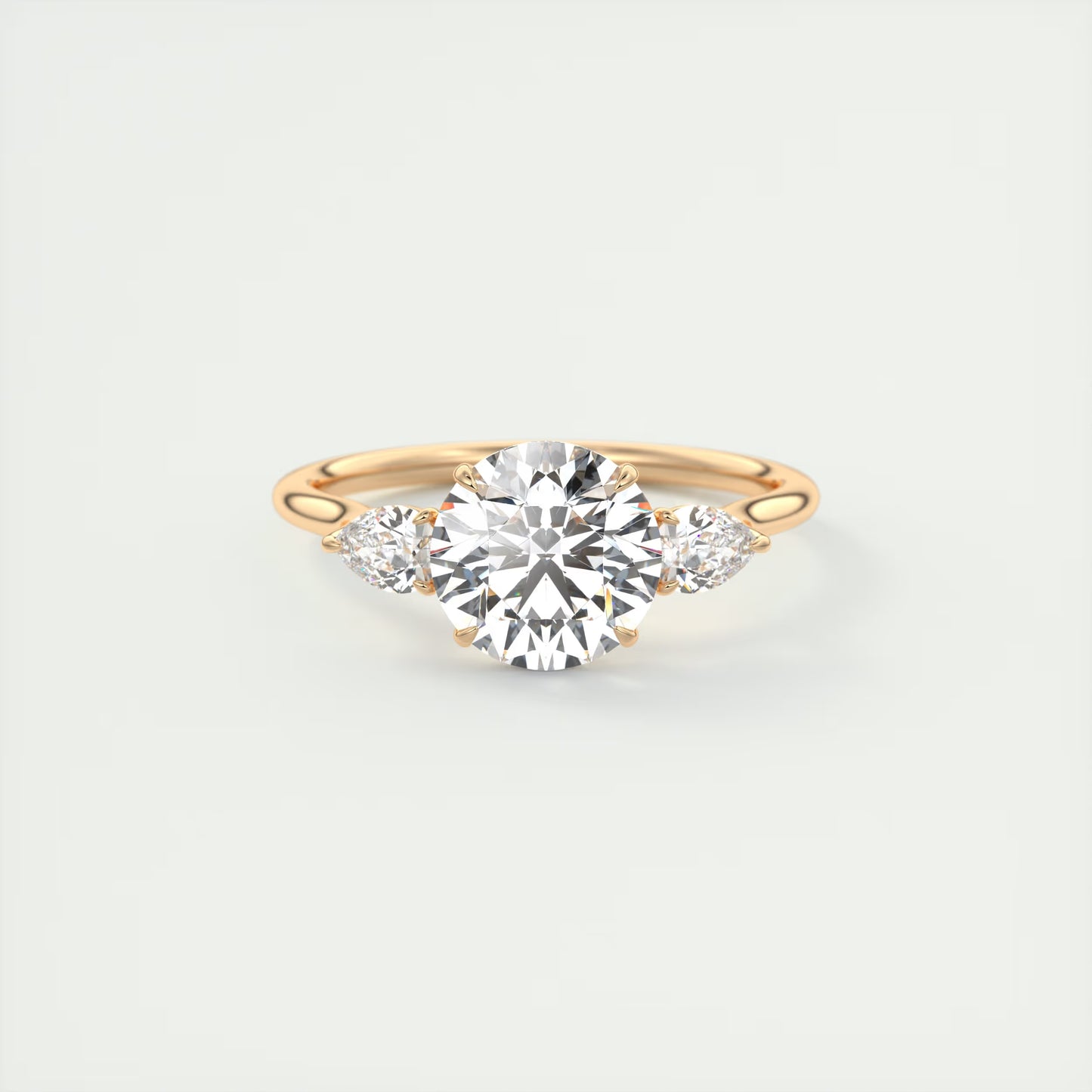 2.50 Ct Breezy Pears Round - Flush Stacking Pear Three Stone Engagement Ring