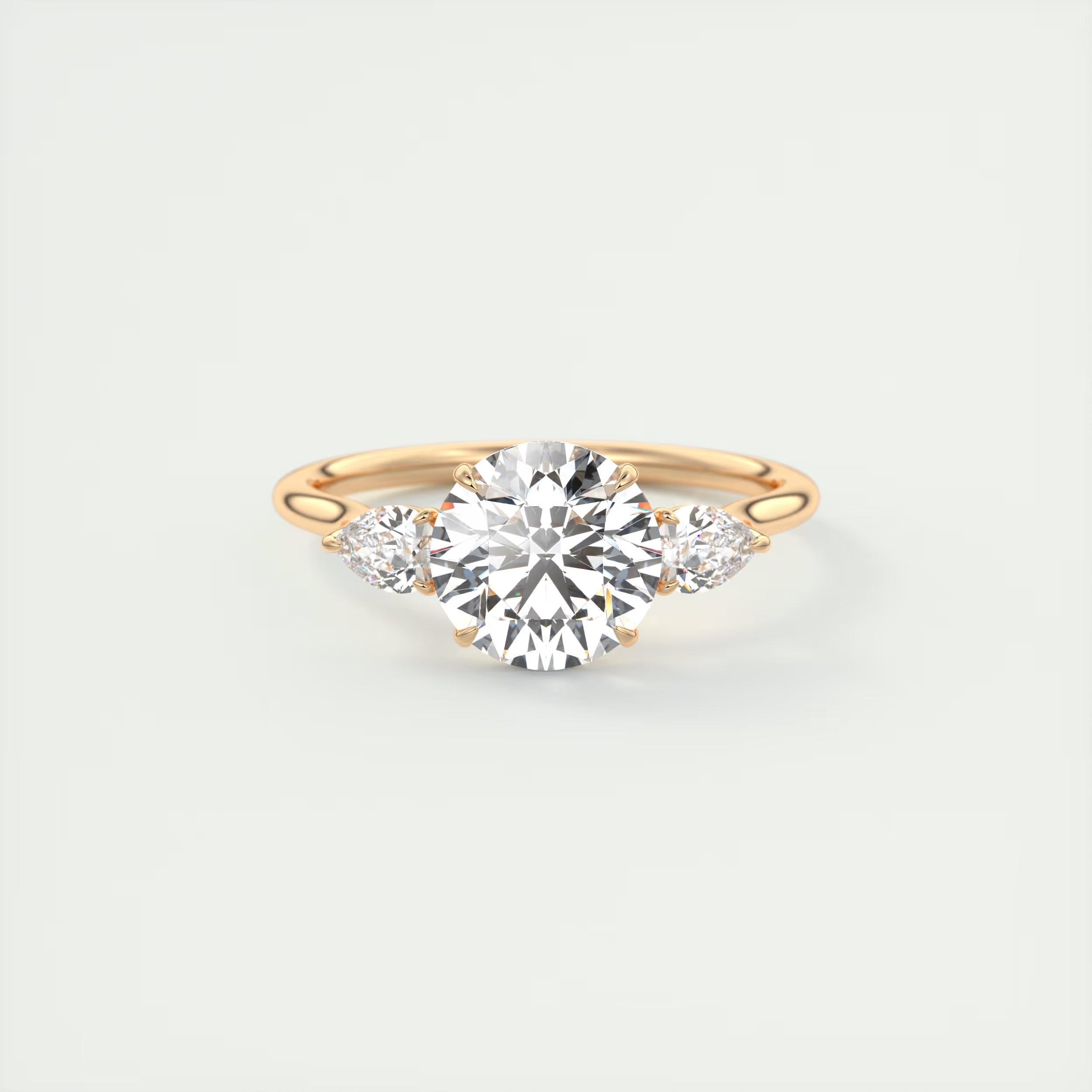 2.50 Ct Breezy Center Stone Round & Side Stone Pear Flush Stacking Three Stone Engagement Ring