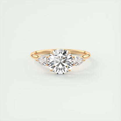 2.50 Ct Breezy Pears Round - Flush Stacking Pear Three Stone Engagement Ring