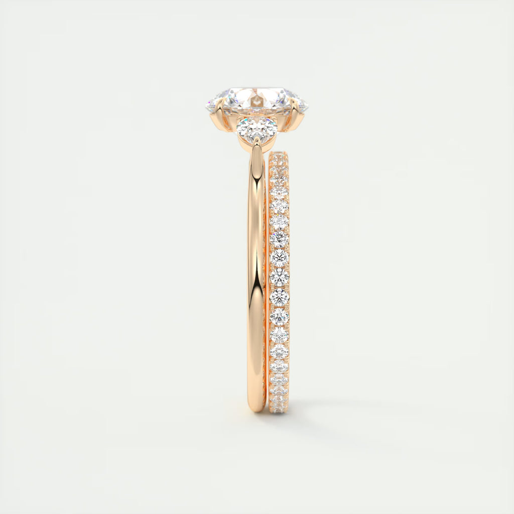 2.50 Ct Breezy Center Stone Round & Side Stone Pear Flush Stacking Three Stone Engagement Ring