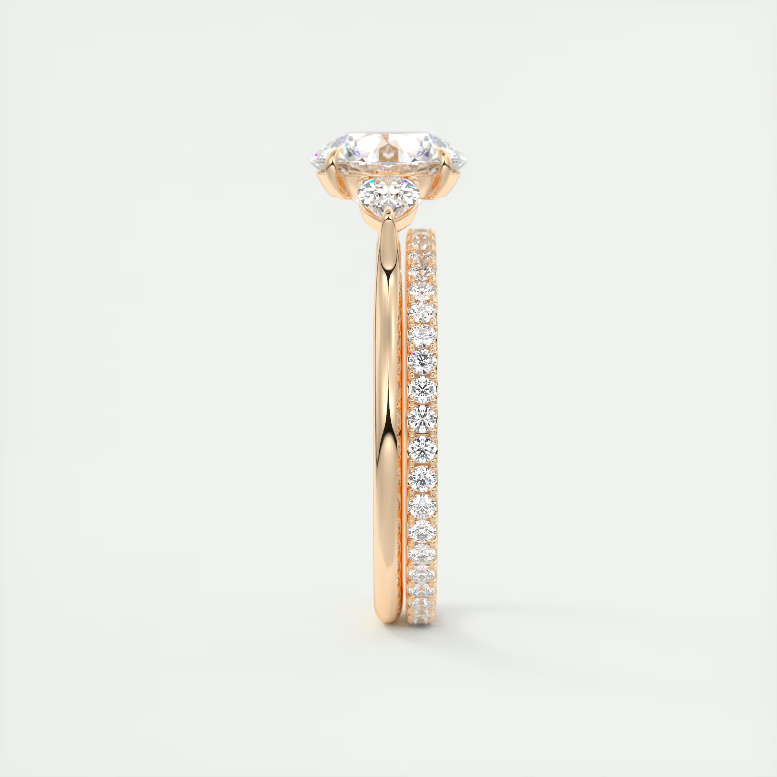 2.50 Ct Breezy Center Stone Round & Side Stone Pear Flush Stacking Three Stone Engagement Ring