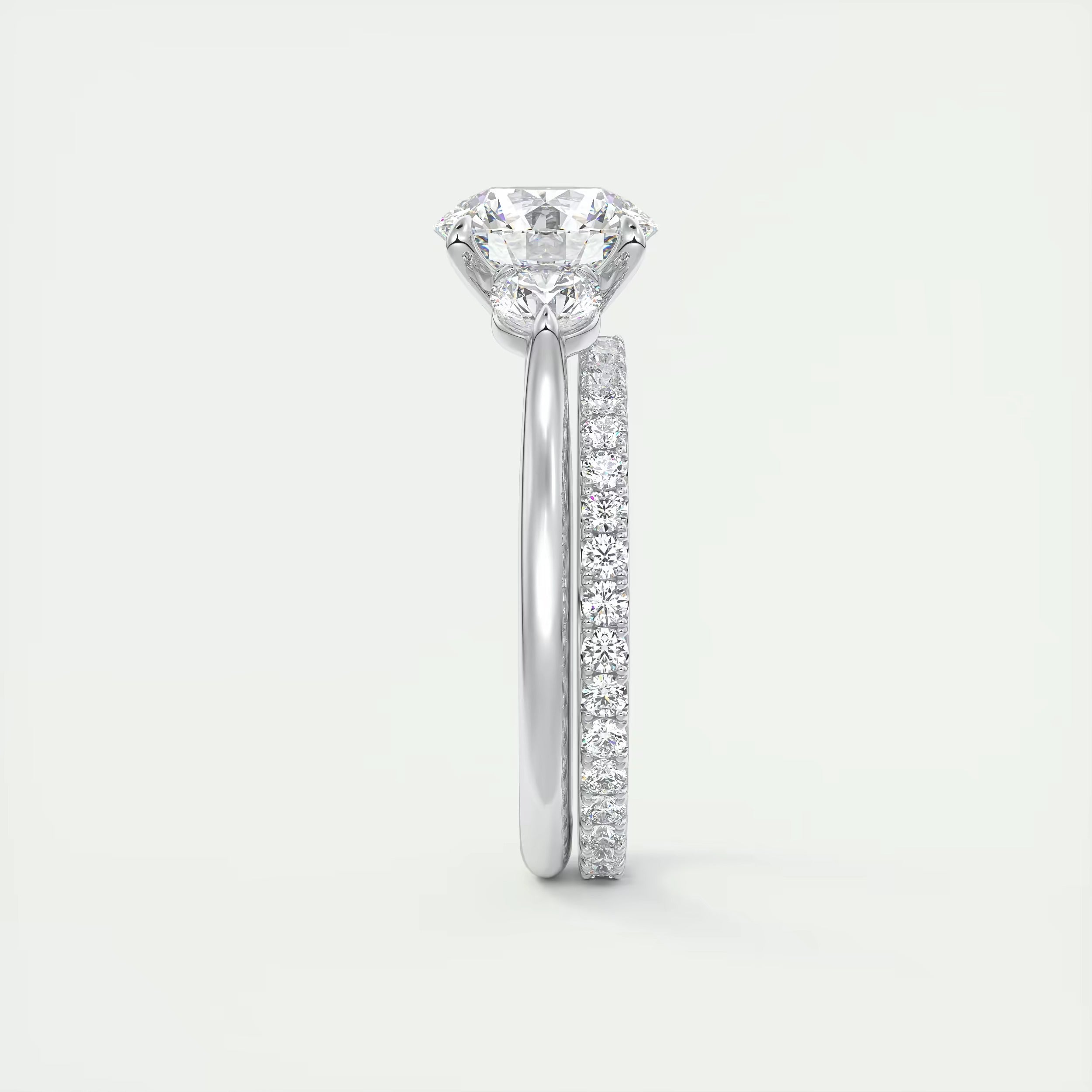 2.50 Ct The Cathedral Center Stone Round & Side Stone Round Engagement Rings