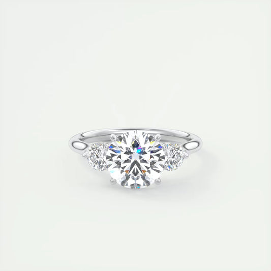 2.50 Ct The Cathedral Three Stone Cushion & Side Stone Round Engagement Ring