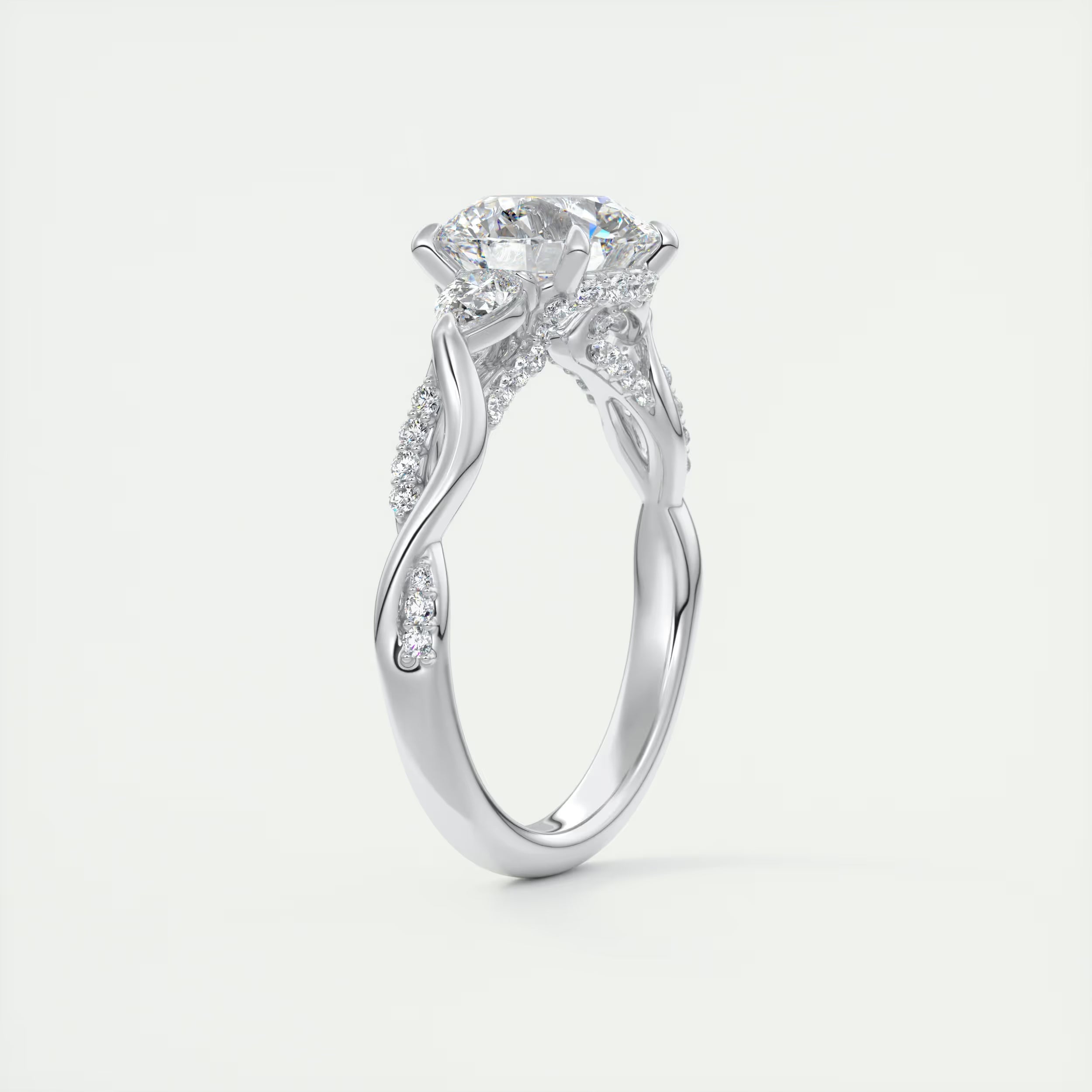 2.75 Ct The Full Bloom Twisted Pave Round Solitaire Engagement Rings