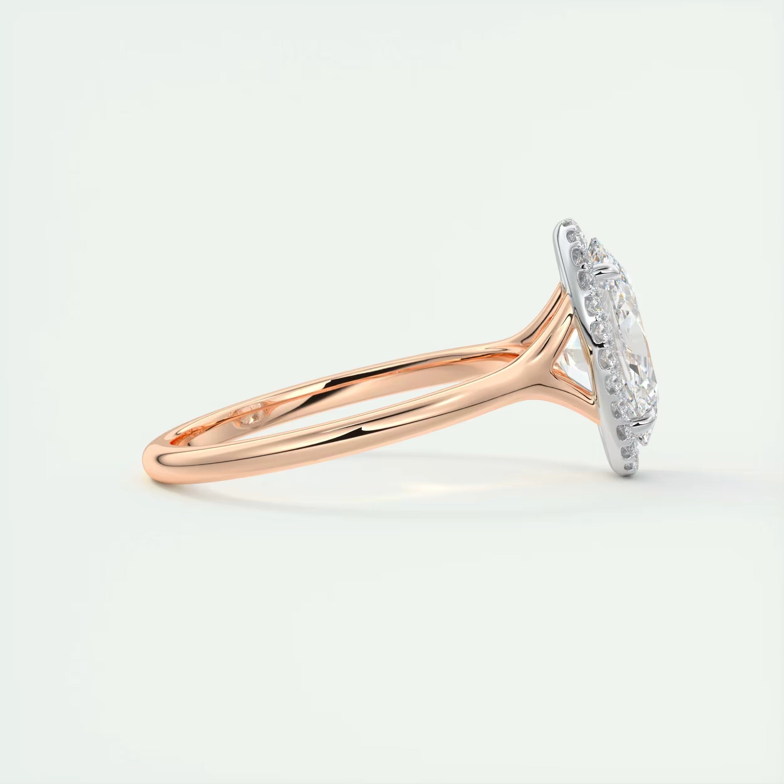 2.10 Ct The Breezy Halo Oval Center with French Set Halo Ring
