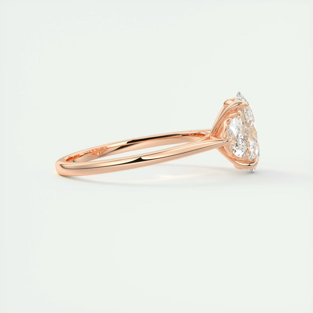 3.00 Ct The Center Stone Oval - Side Stone Half Moon Three Stone Engagement Rings