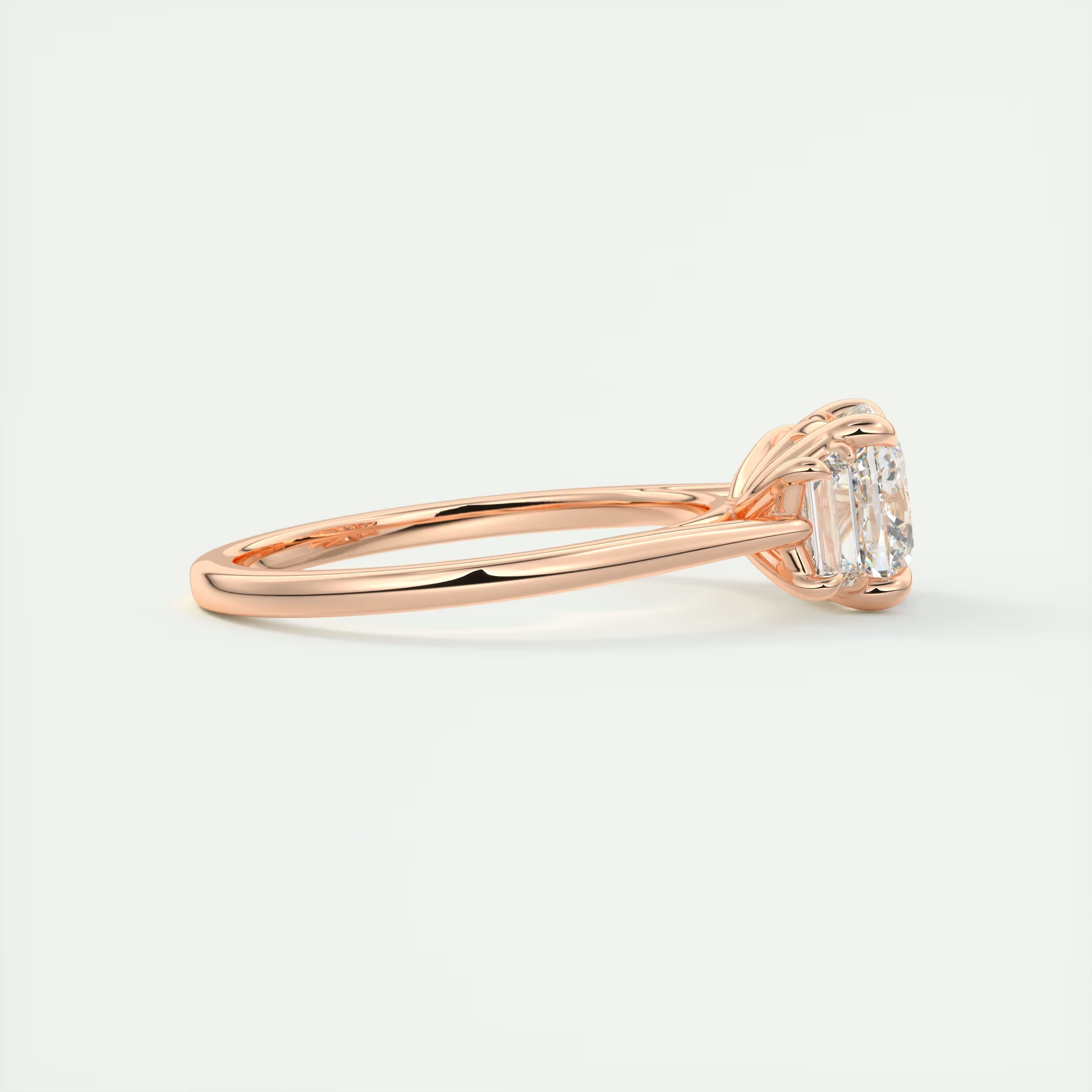 3.00 Ct Center Stone Cushion & Side Stone Trapezoid Three Stone Engagement Rings