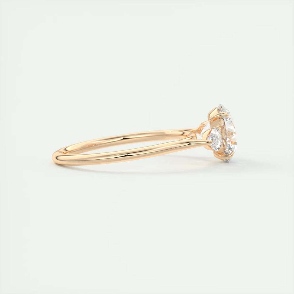 2.50 Ct Breezy Center Stone Round & Side Stone Pear Flush Stacking Three Stone Engagement Ring