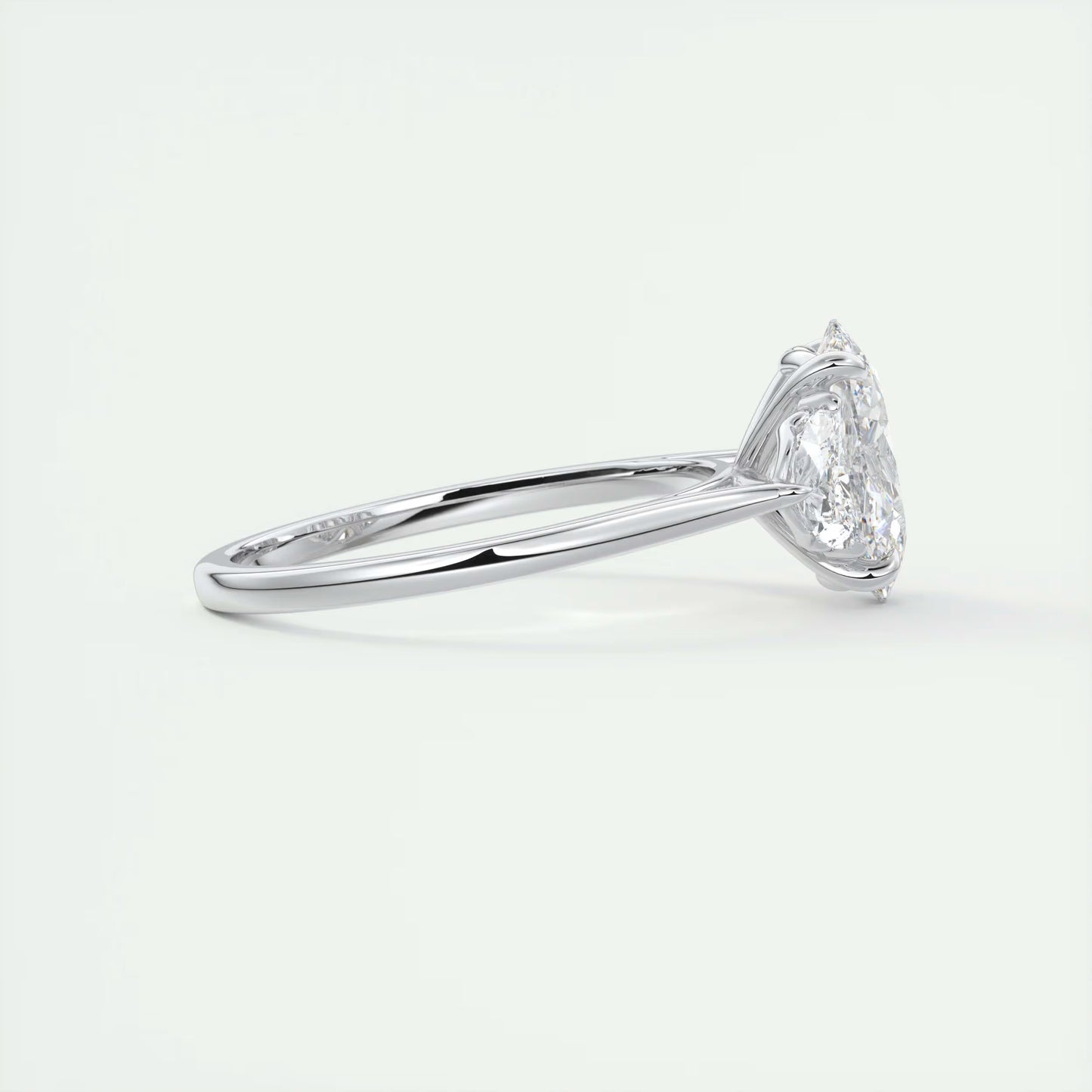 3.00 Ct The Nouveau Oval - Oval Half Moon Three Stone Engagement Rings