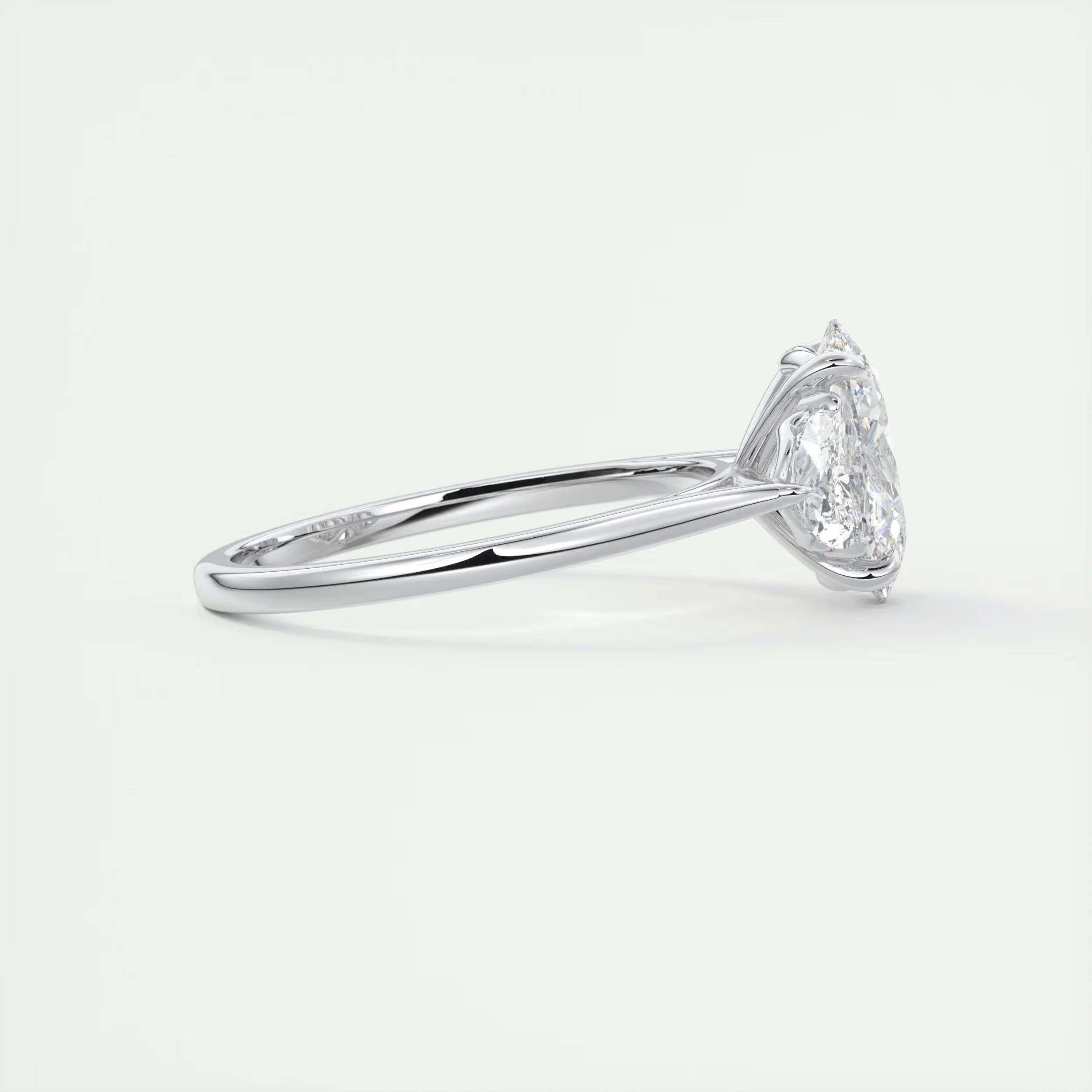3.00 Ct The Center Stone Oval - Side Stone Half Moon Three Stone Engagement Rings