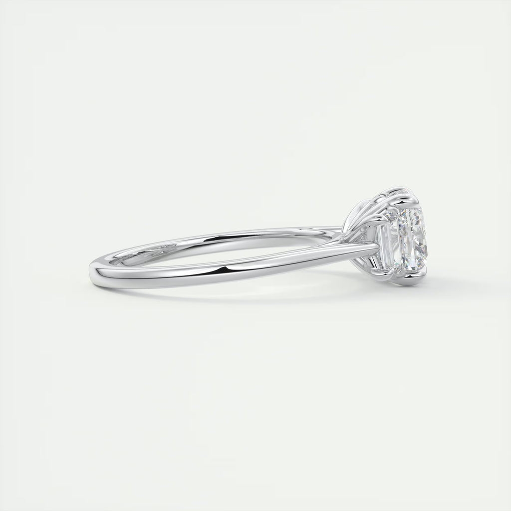 3.00 Ct Center Stone Cushion & Side Stone Trapezoid Three Stone Engagement Rings