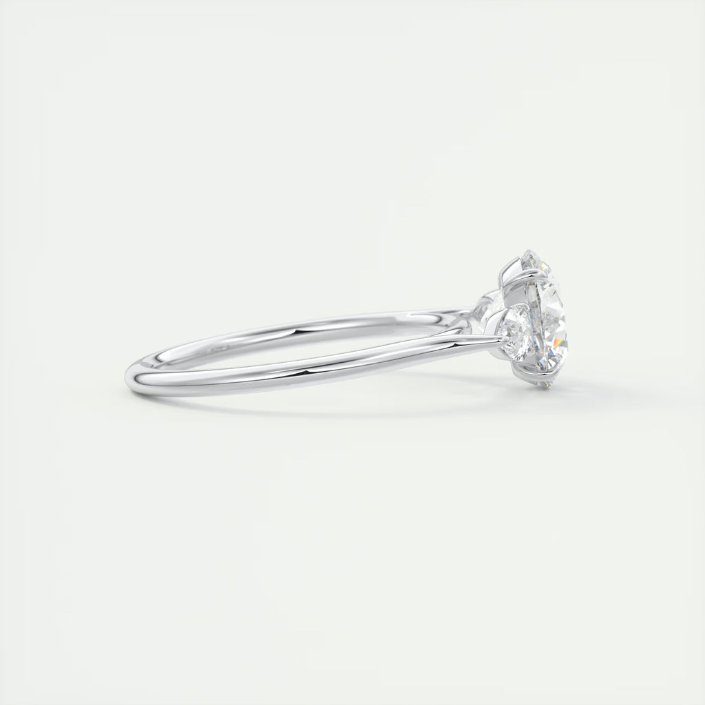2.50 Ct Breezy Center Stone Round & Side Stone Pear Flush Stacking Three Stone Engagement Ring