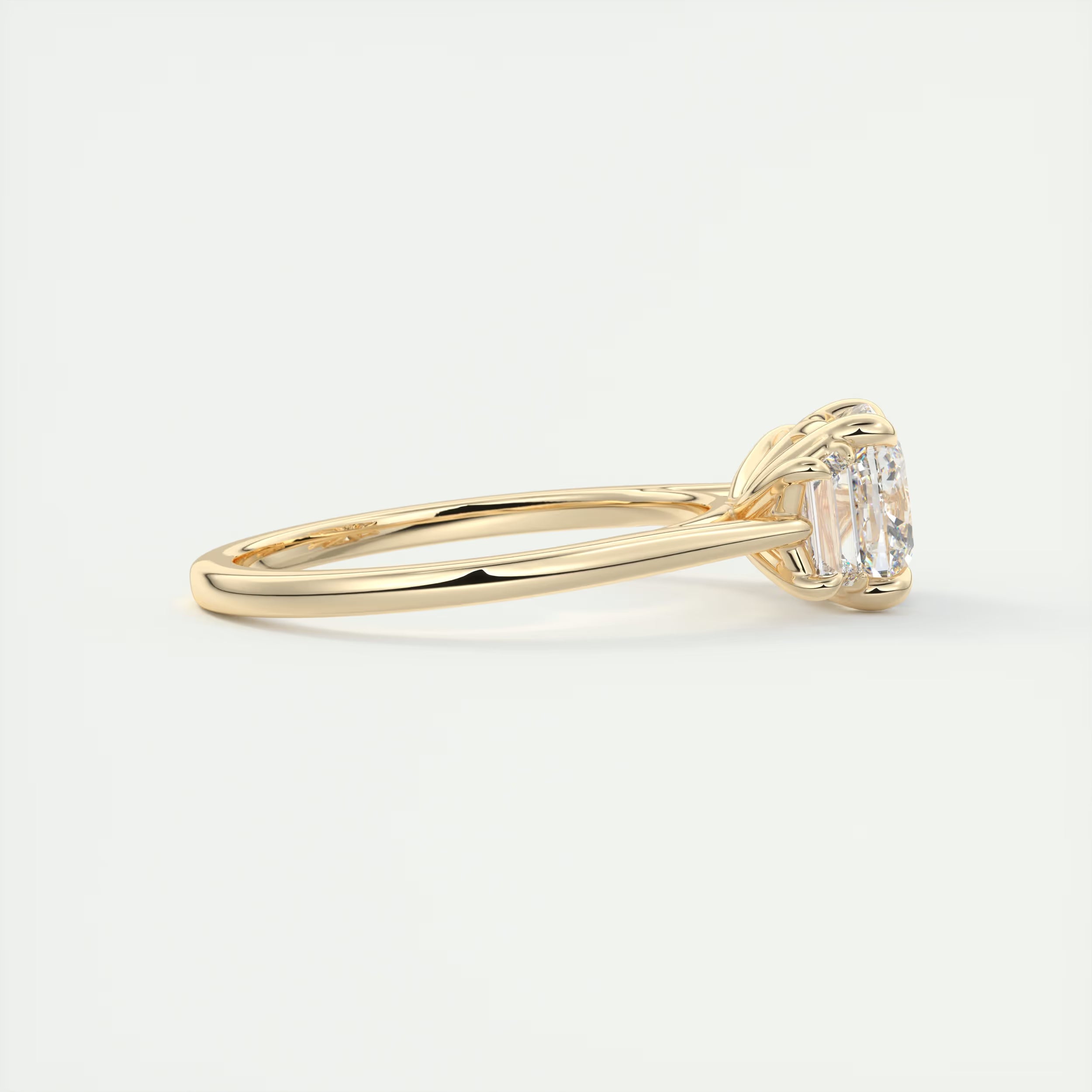 3.00 Ct Center Stone Cushion & Side Stone Trapezoid Three Stone Engagement Rings