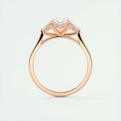 3.00 Ct The Nouveau Oval - Oval Half Moon Three Stone Engagement Rings