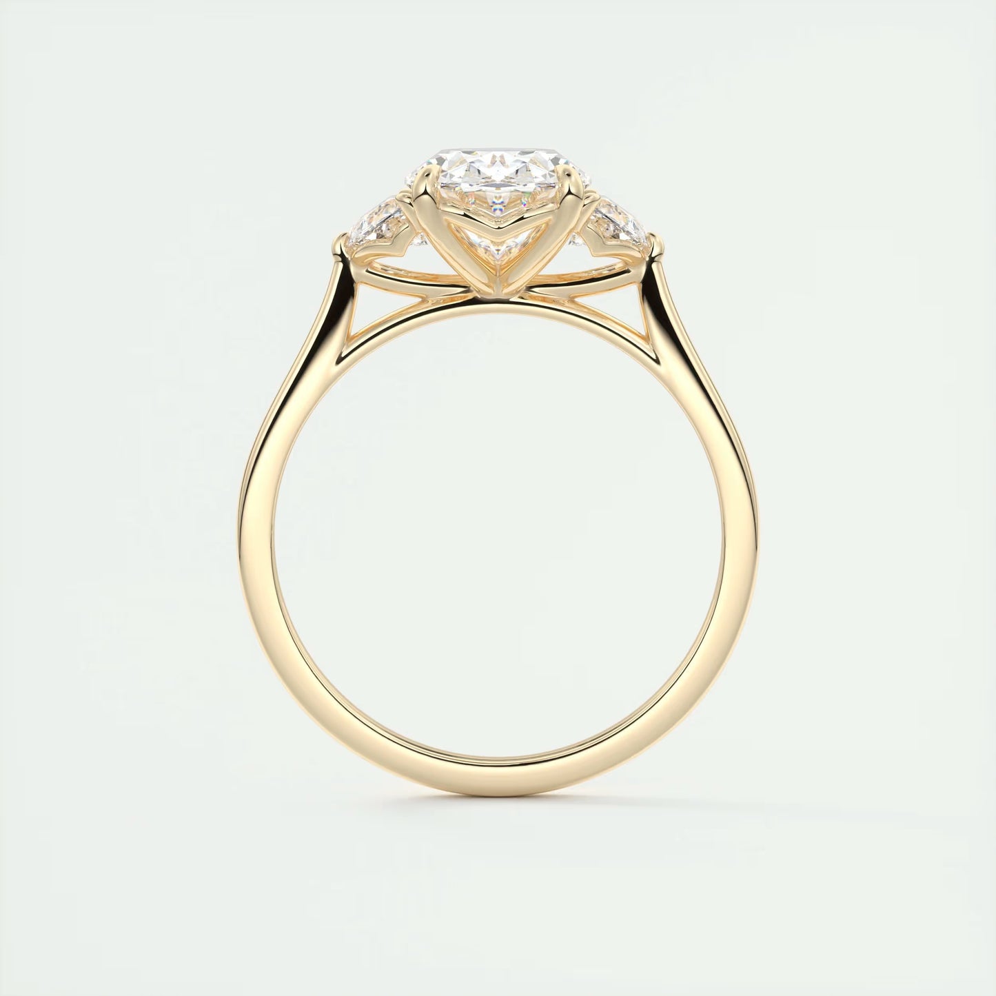 3.00 Ct The Nouveau Oval - Oval Half Moon Three Stone Engagement Rings