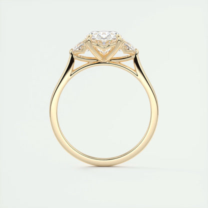 3.00 Ct The Nouveau Oval - Oval Half Moon Three Stone Engagement Rings