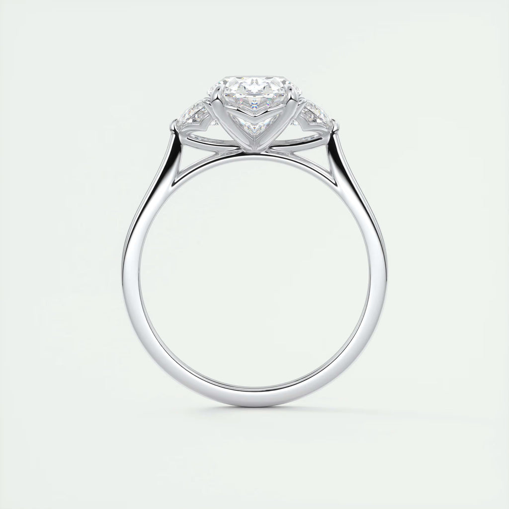 3.00 Ct The Center Stone Oval - Side Stone Half Moon Three Stone Engagement Rings